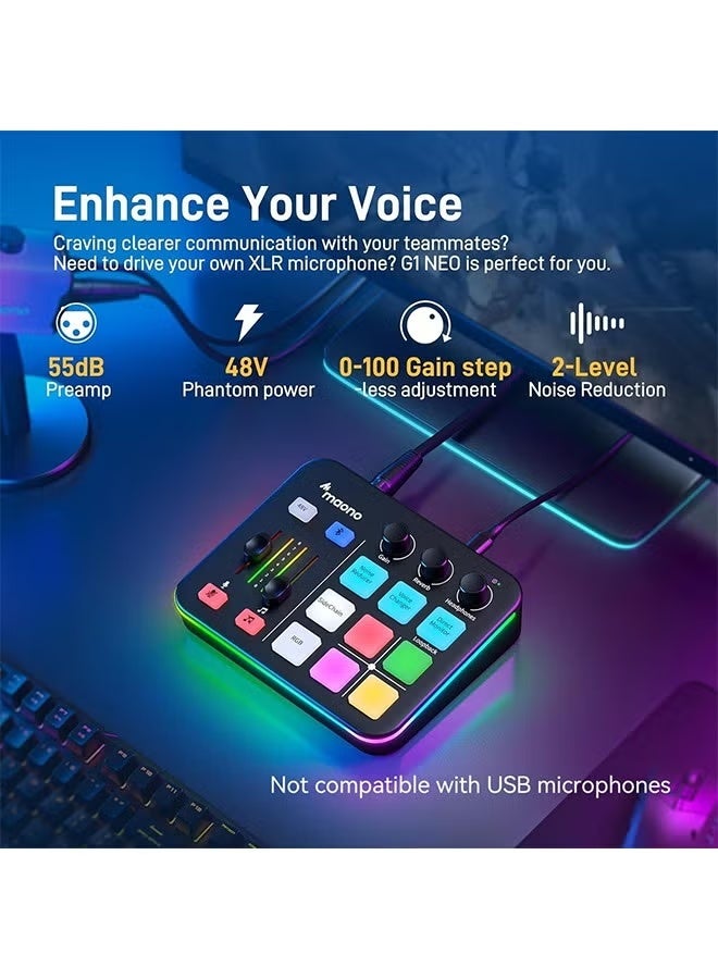 ماونو خلاط صوت للألعاب من MAONO، واجهة صوتية مع مضخم صوت احترافي، RGB، بلوتوث، طاقة وهمية 48 فولت للبث المباشر، البث الصوتي، إنشاء المحتوى، الألعاب MaonoCaster G1 NEO (غير مخصص لميكروفون USB) - Image 2